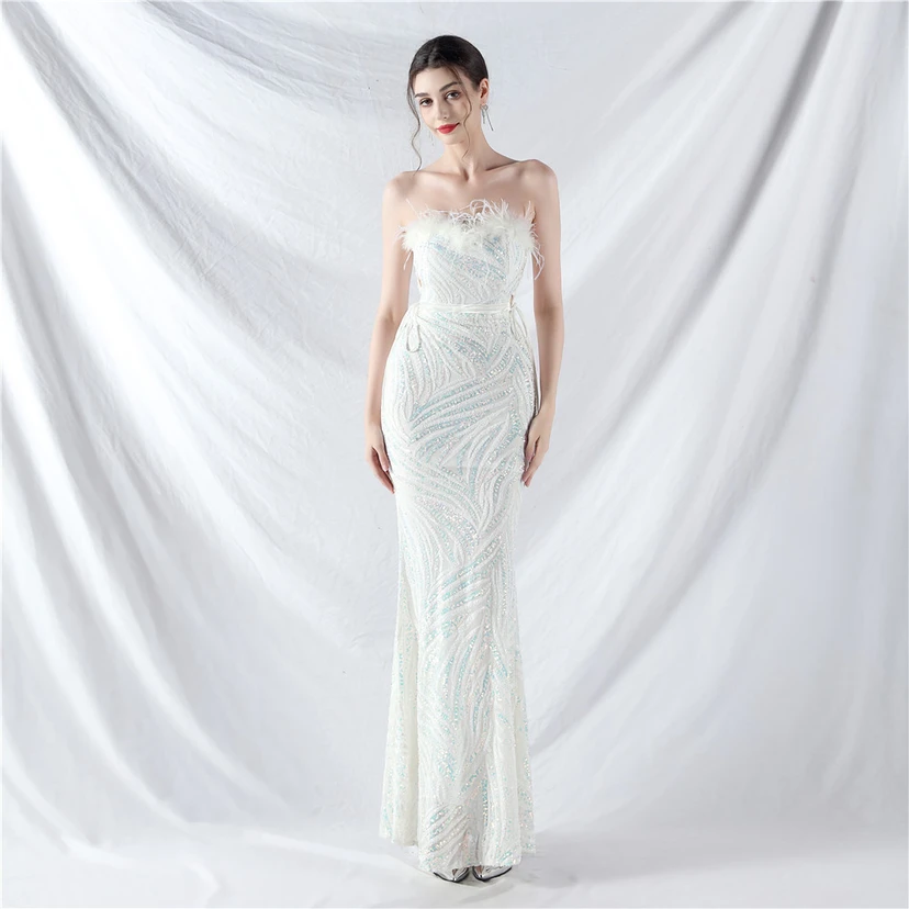 Double-Binding Rope-Binding Craft-Made Ostrich Feather Encrypted Laminated Beads High-End Evening Dress view 31