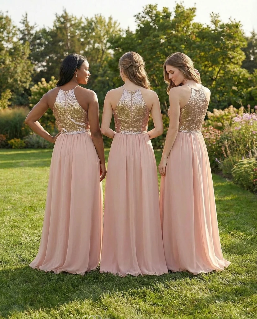 Spaghetti Strap Sequin & Chiffon Sheath view 2