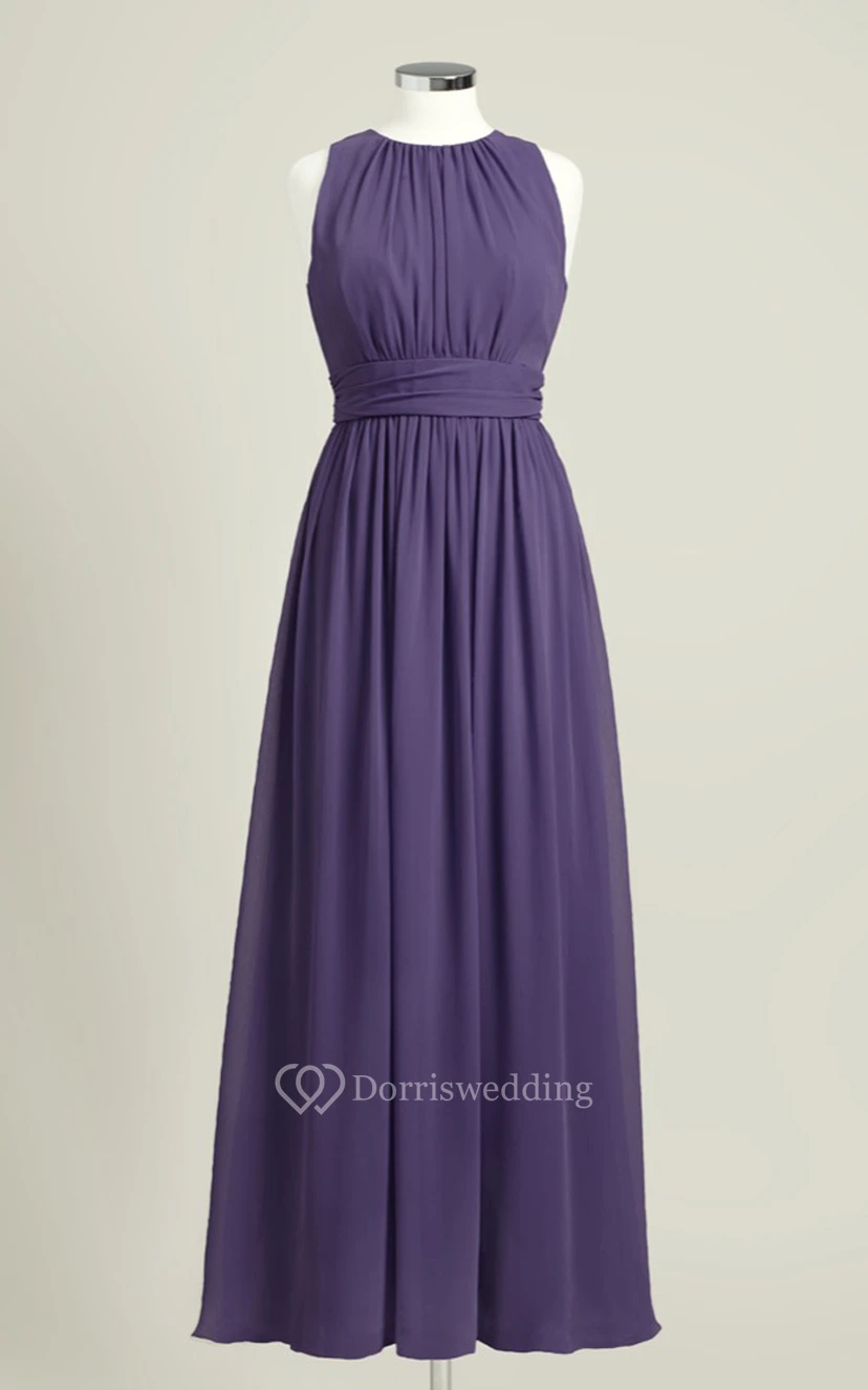 Impressive Long-Chiffon Sleeveless Jewel-Neck Dress view 15