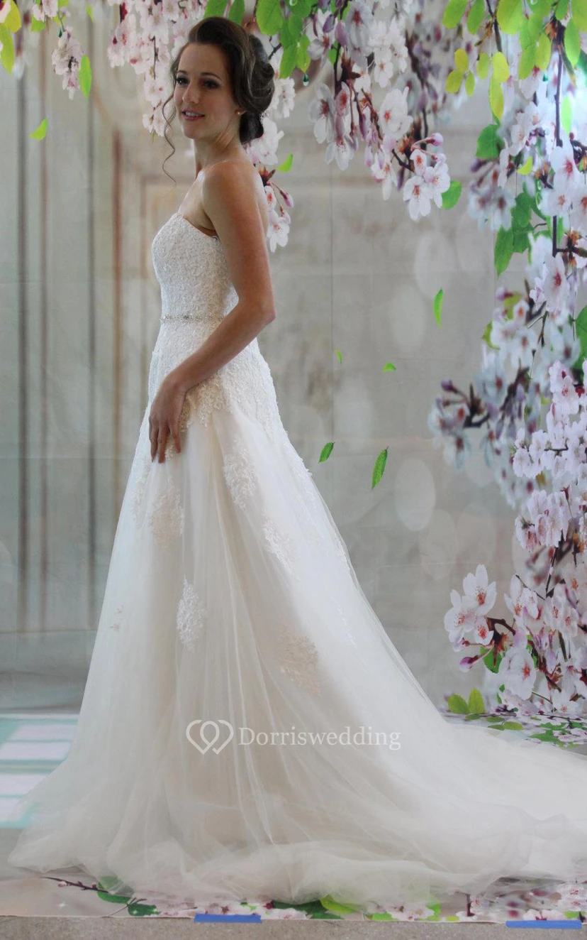 Sweetheart A-Line Lace and Tulle Dress With Beaded Waist view 3
