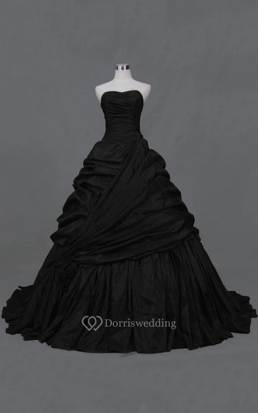 A-Line Maxi Sweetheart Pleats Zipper Lace-Up Back Lace Taffeta Dress view 11