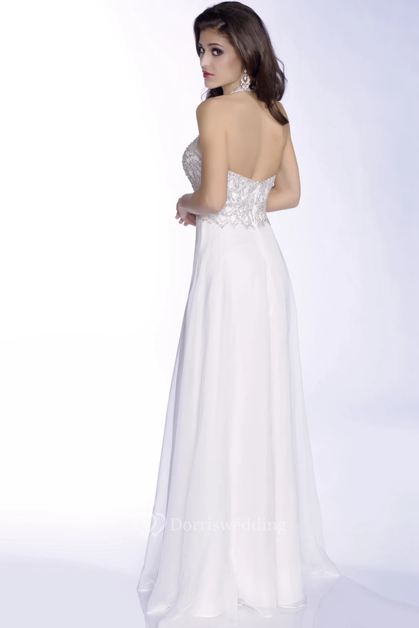 Beaded Corset Chiffon A-Line Prom Dress With Shining Halter view 2