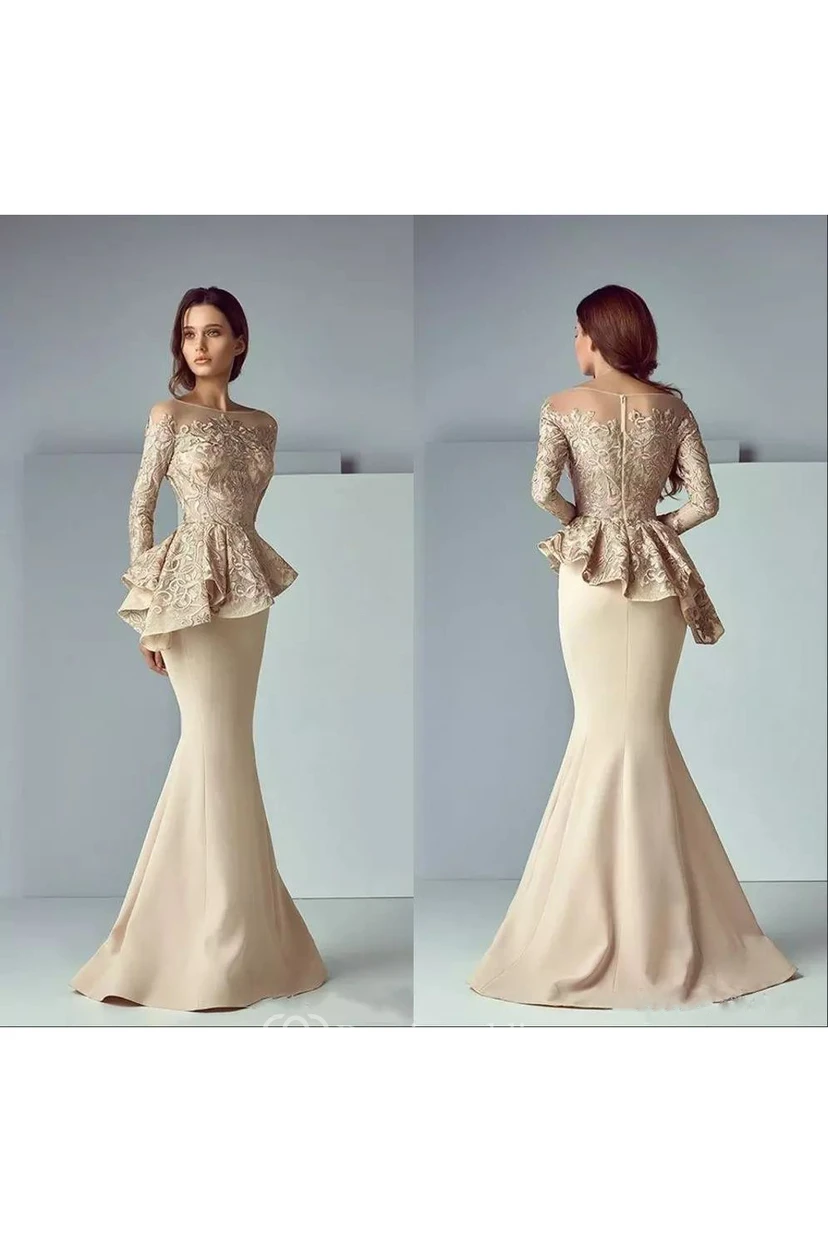 Robes de soirée champagne pour mariages | Robe péplum à manches pour la mère de la mariée view 3