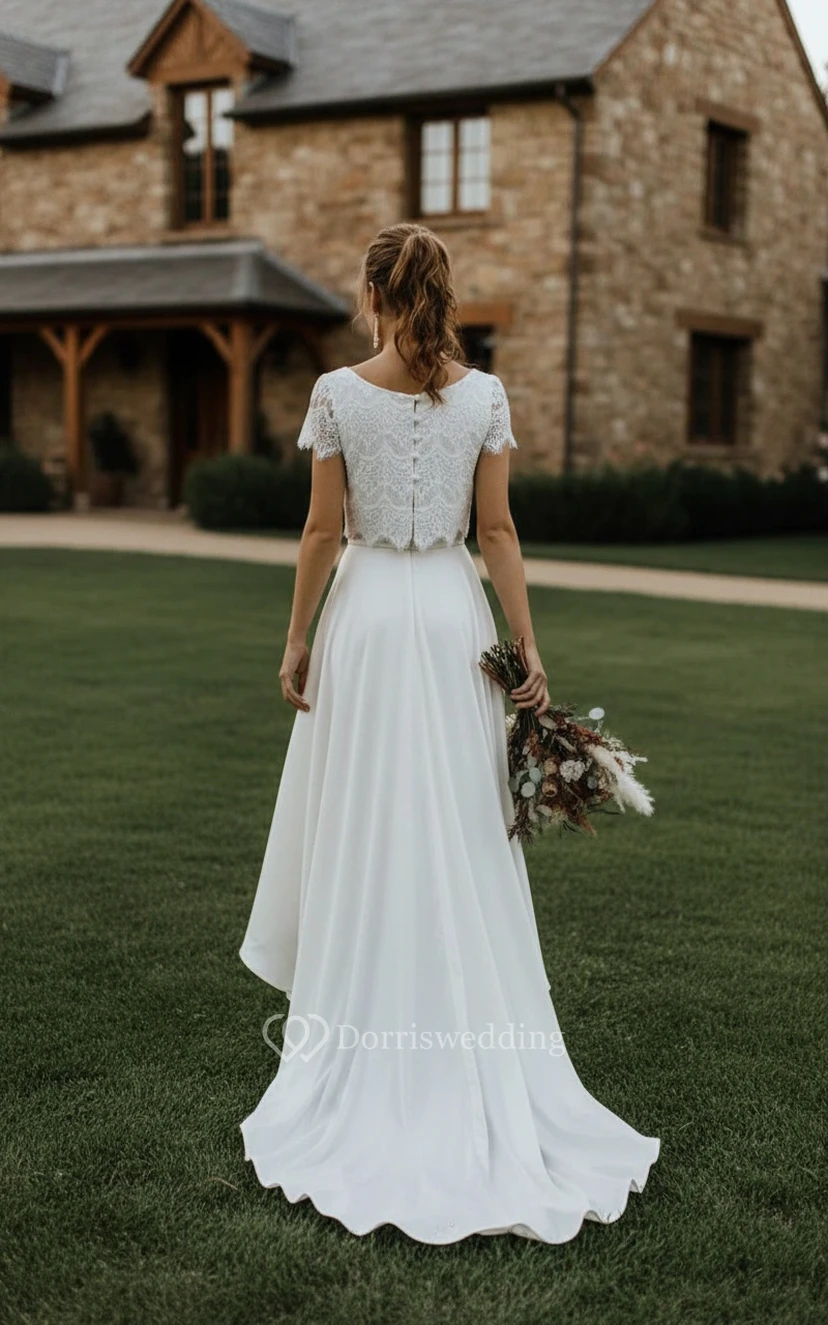 Boho Chic Two-Piece Satin Bridal Set view 2