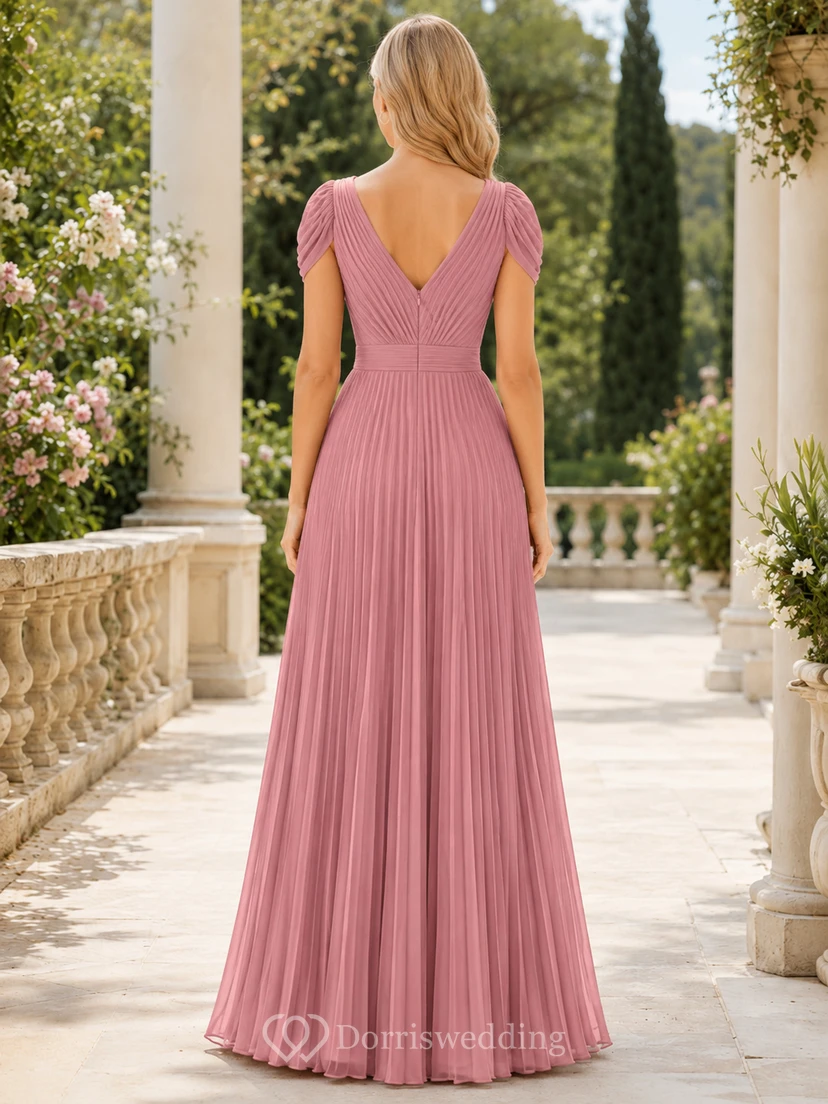 Dusty Rose V-Neck Pleated Chiffon Formal Dress view 2