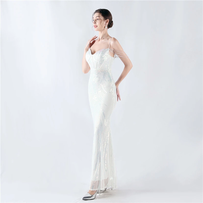 Waist-Reduced Fishbone Shaping Positioning Flower Sequined Anchor Sexy Beaded Suspender Evening Dress view 43