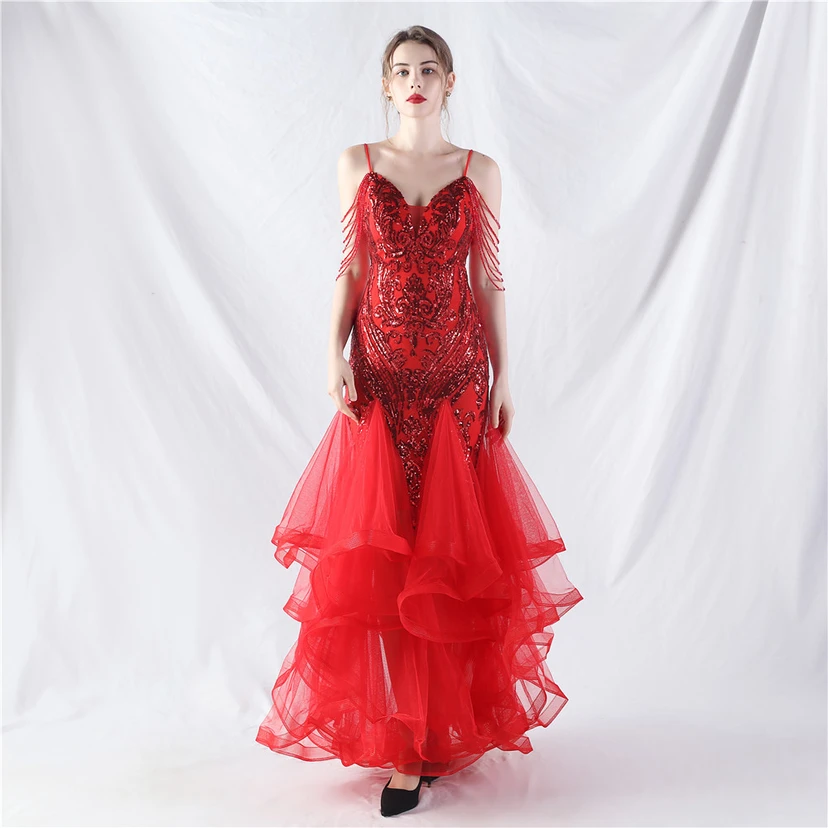 Handgefertigte Perlen, festes Netz, Positionierungsblumenperlen, Spleißnetz, heißes Tanz-Feier-Performance-Kleid view 31