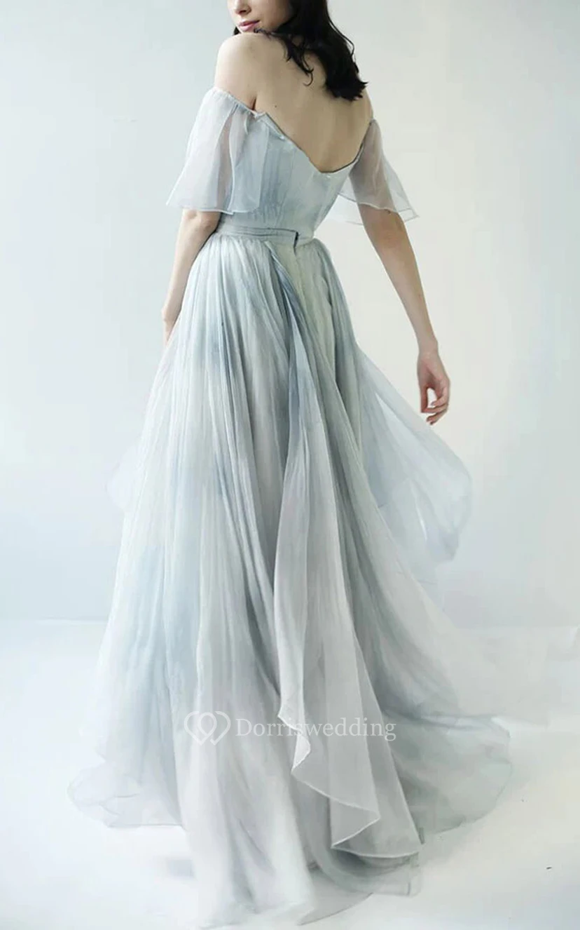 Strapless Blue Empire Chiffon Pleated Floor-length Dress view 2