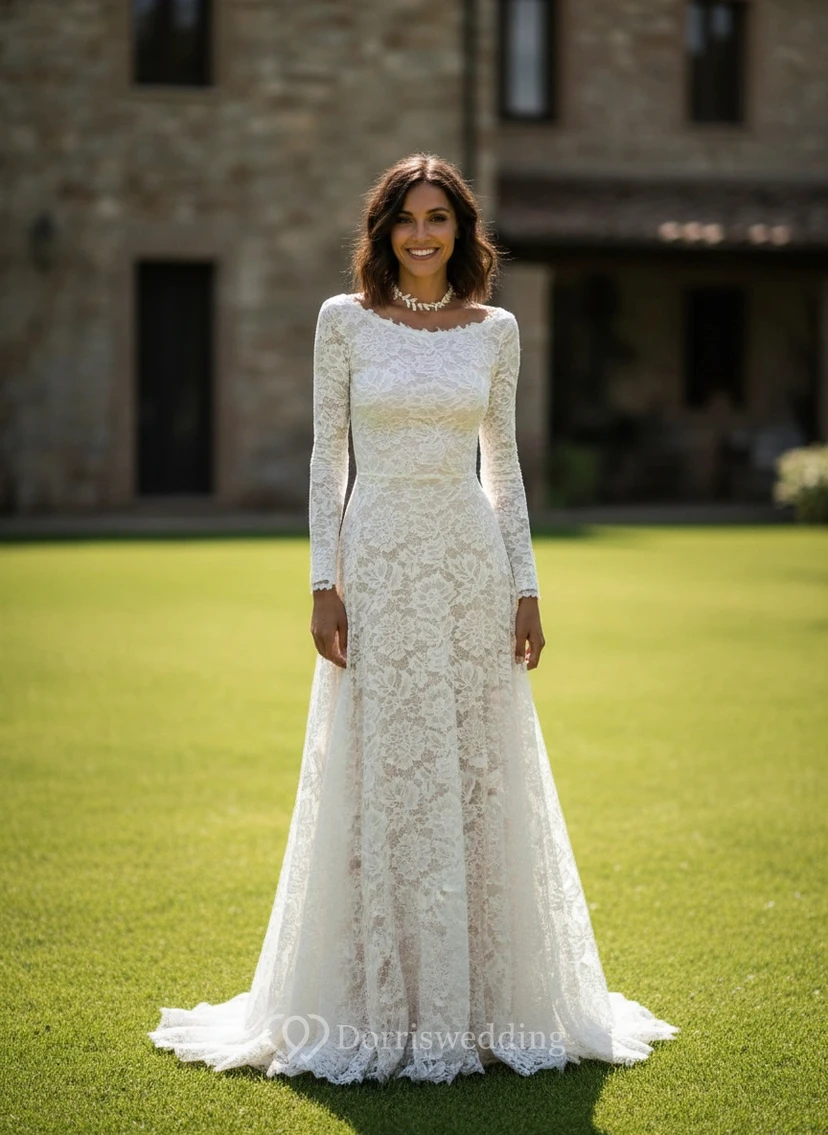 Vestido de novia minimalista de encaje estilo boho view 3