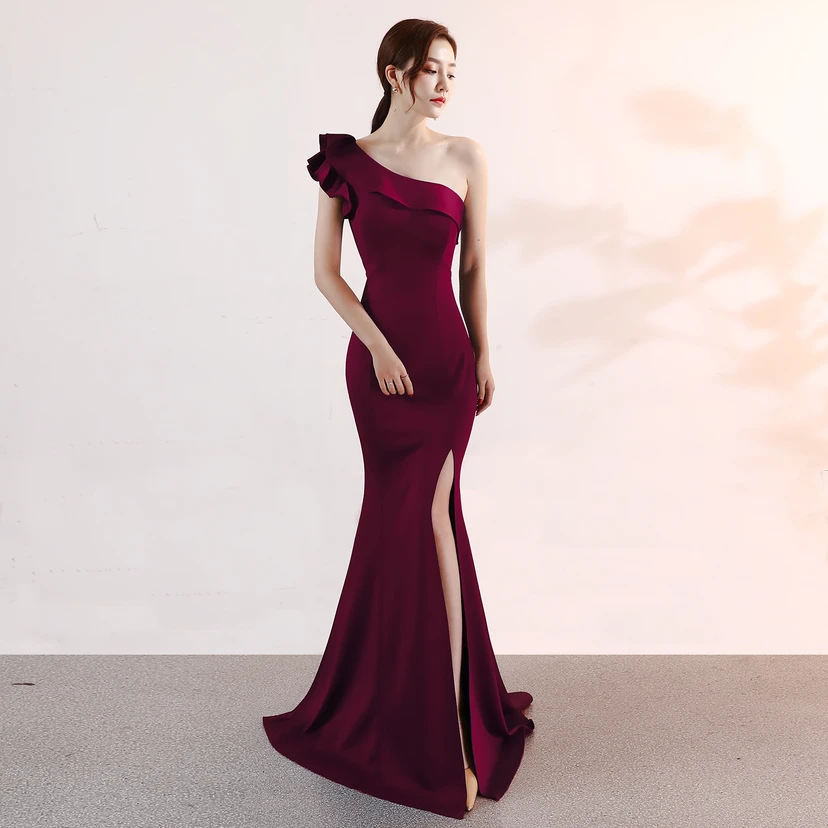 Vestido de noche elegante y distinguido para banquetes, color rosa, largo, sexy y ajustado, estilo cola de pez. view 24