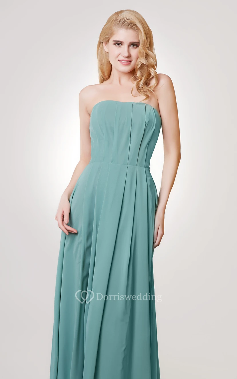 Strapless A-line Long Pleated Chiffon Dress view 4