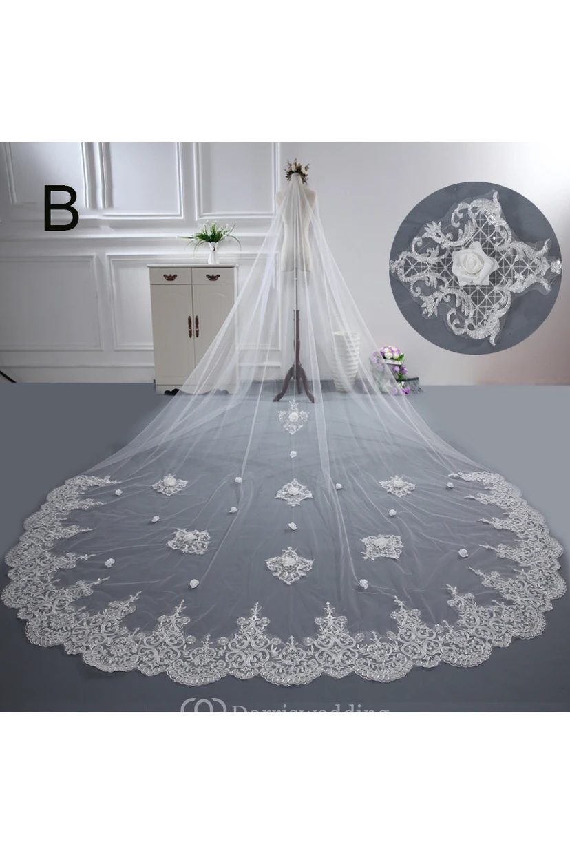 New Western Style Lace Appliques 3 Meters Long Encryption Trailing Veil view 3