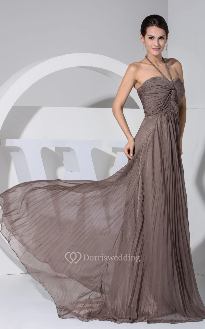 Chiffon Strapless Long Dress With Overall Pleating view 5