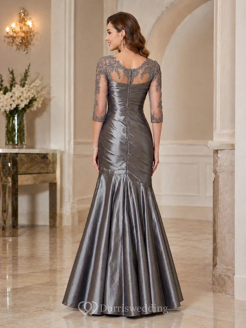 3-4-ärmeliges Taftkleid mit V-Ausschnitt, Applikationen und Falten view 2
