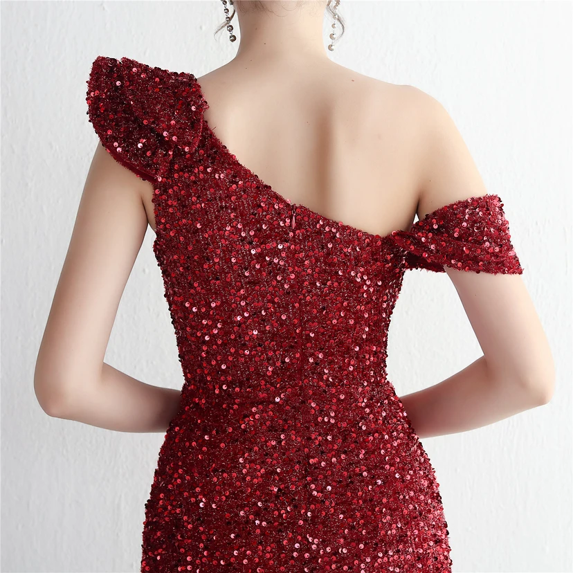 Imitation, handgefertigt, Pailletten, schulterfrei, Dankeschön-Bankett, schmaler Meerjungfrauenrock, Hochzeitsauto-Modellausstellung, Prominentenbankett view 25