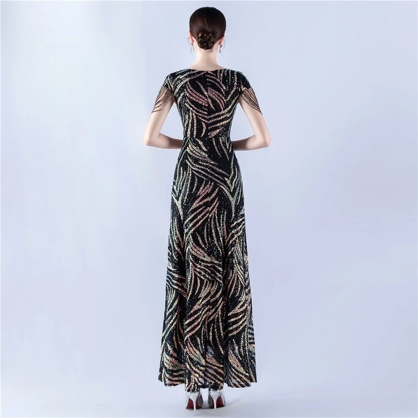 A-Line Big Swing Dress Skirt Encrypted Sequined Craft Beaded Evening Dress view 2