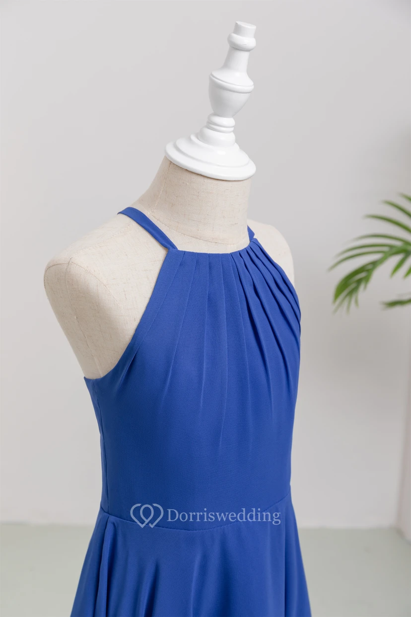 Chiffon Casual High-low Halter Royal Blue Flowergirl Dress view 7