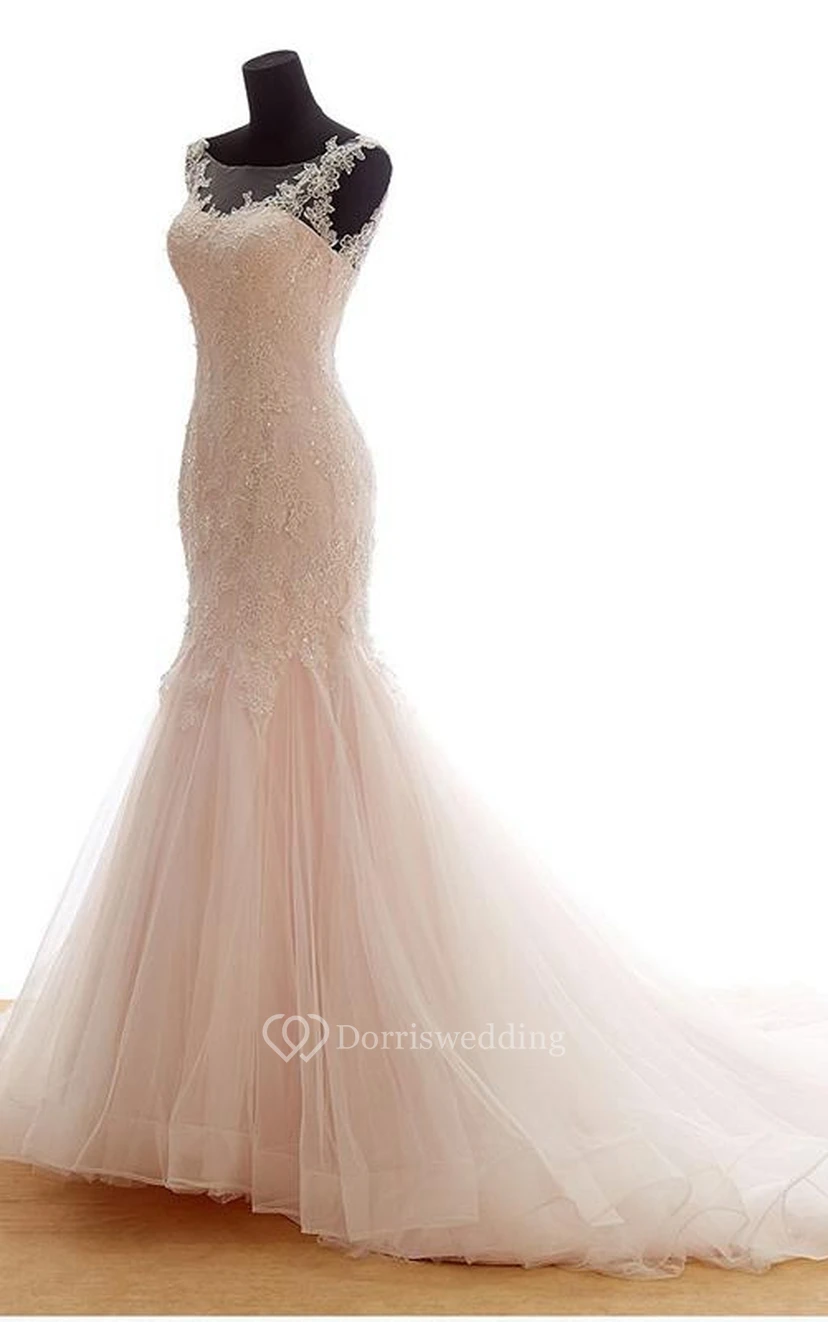 Mermaid Scoop Sleeveless Draping Bridal Dress view 3
