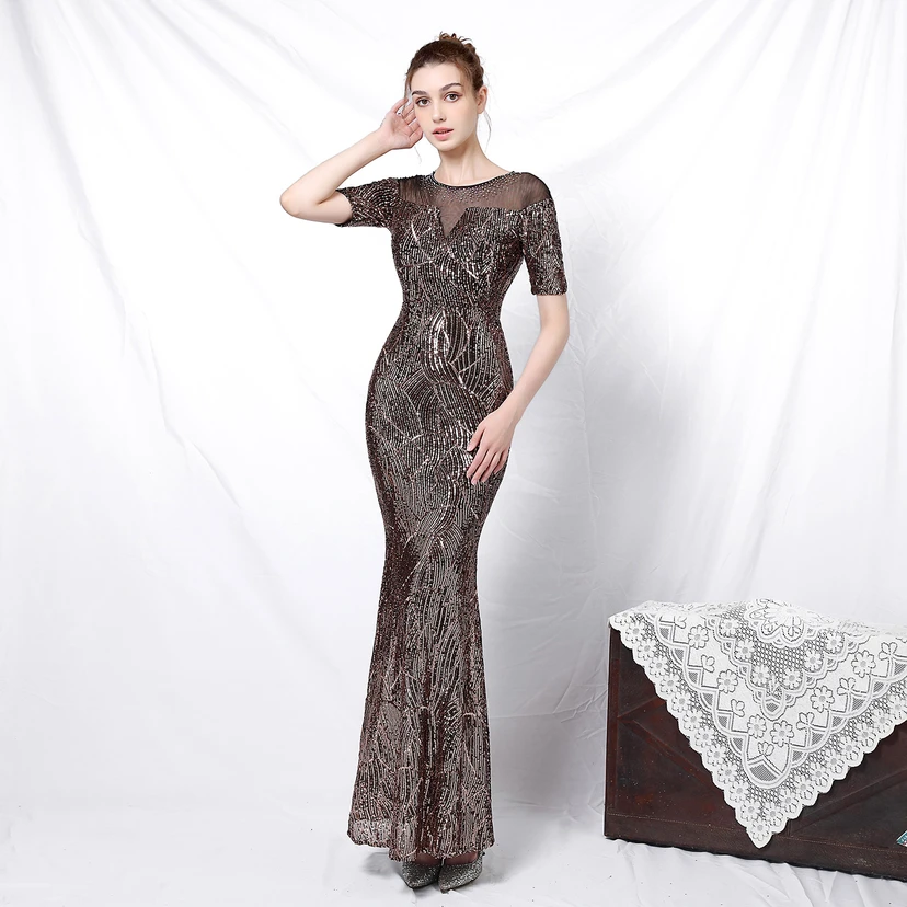 Elegantes, langärmeliges Paillettenkleid im Meerjungfrauenstil mit Meerjungfrauenschnitt – ein echter Hingucker! view 2