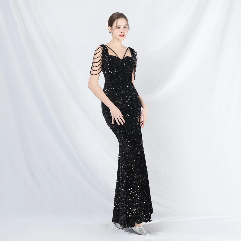 Ladies And Celebrities Formal Occasions Velvet-Bottomed Hand-Beaded Long Evening Dress view 56