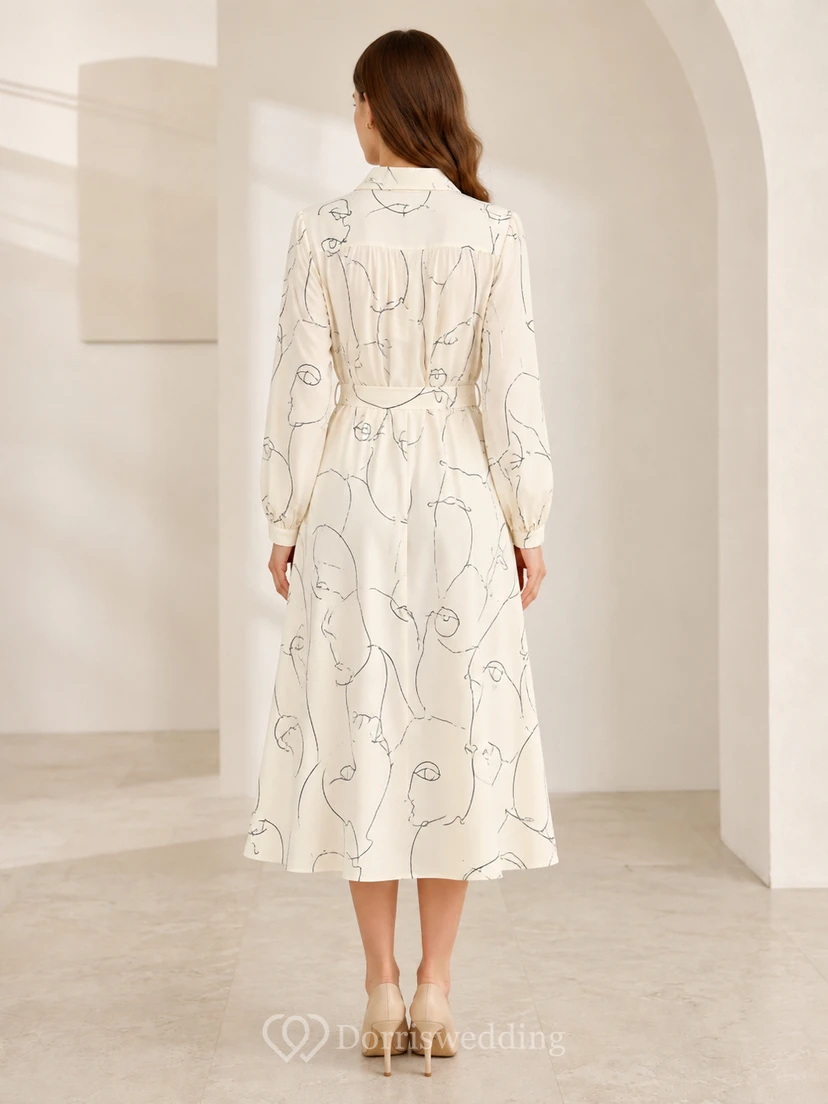 Robe midi à manches longues et col chemise à motif linéaire view 2