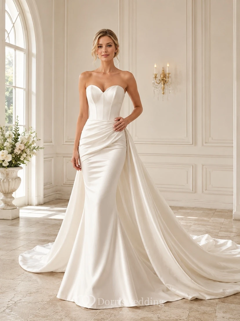 Simple Mermaid Satin Bridal Classic Wedding Dress Strapless