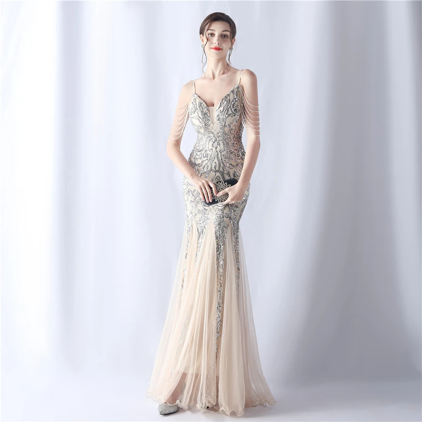 Robe de soirée haut de gamme en maille perlée et ornée de perles, modèle 3034. view 49