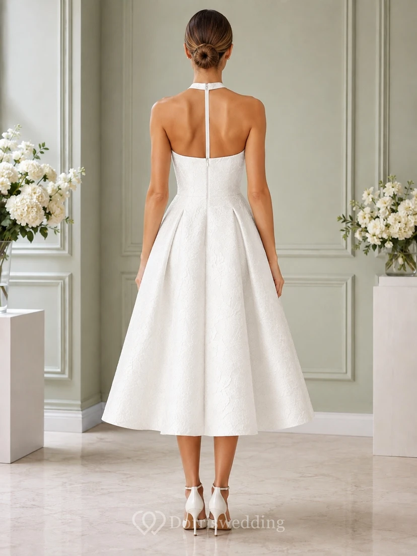 Civil Halter Sleeveless A-Line Tea-Length Simple Elegant Formal Dress view 2
