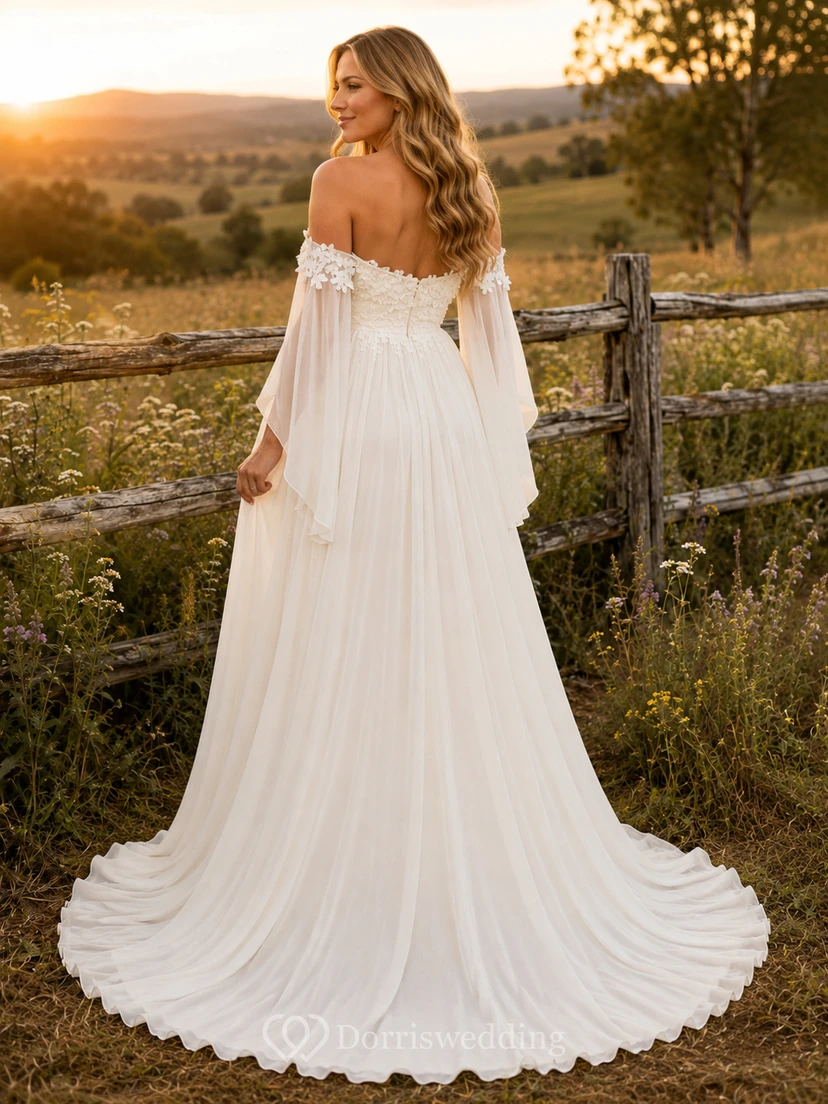 Umstandsbrautkleid, schulterfrei, schlichtes A-Linien-Tüllkleid im Landhausstil mit herzförmigem Oberteil view 2