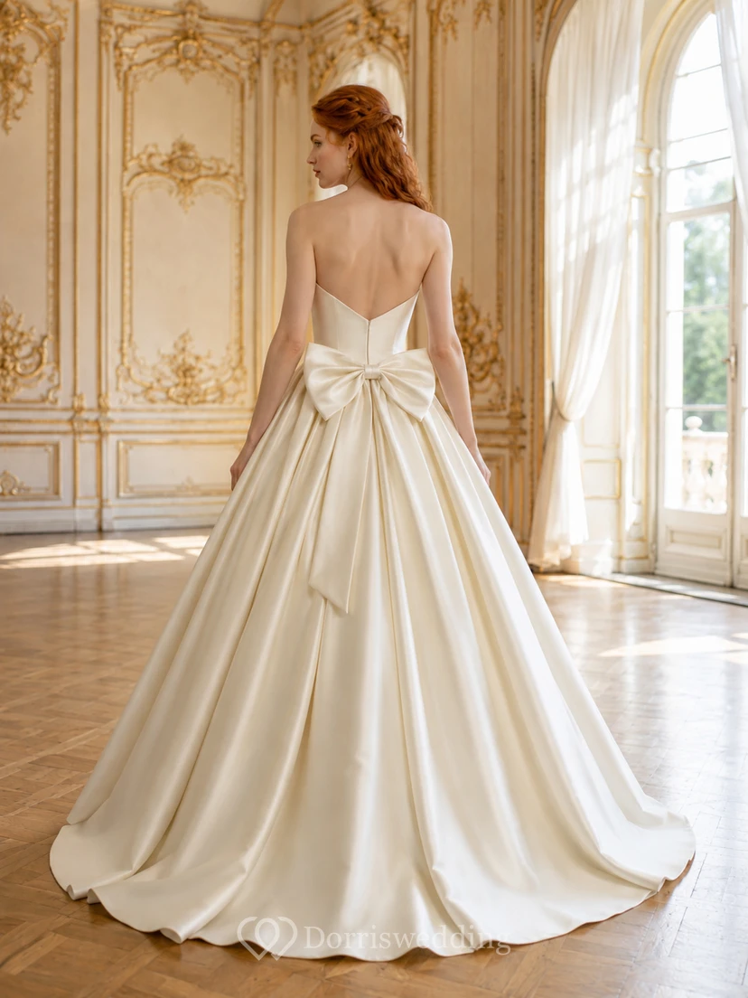 Strapless Satin Sweetheart Ball Gown Wedding Dress With Bow view 2