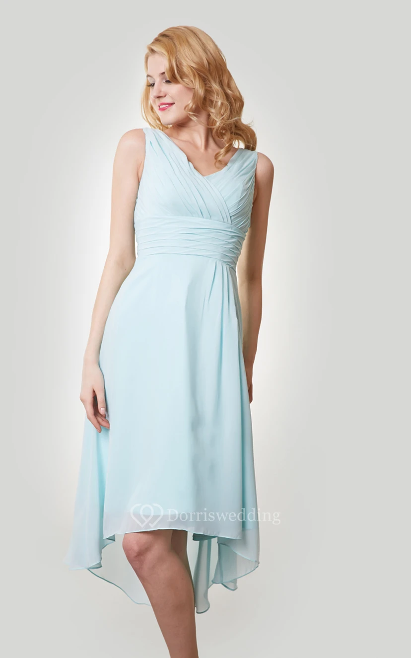 High-Low Chiffon Sleeveless V-Neck Dress With Ruching view 5