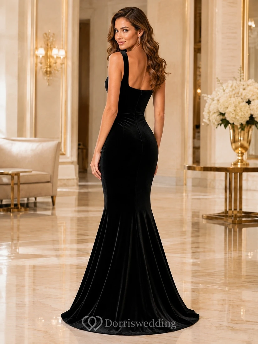 Black Strapless Sleeveless Satin Mermaid Sweep Train Sexy Evening Formal Dress view 2