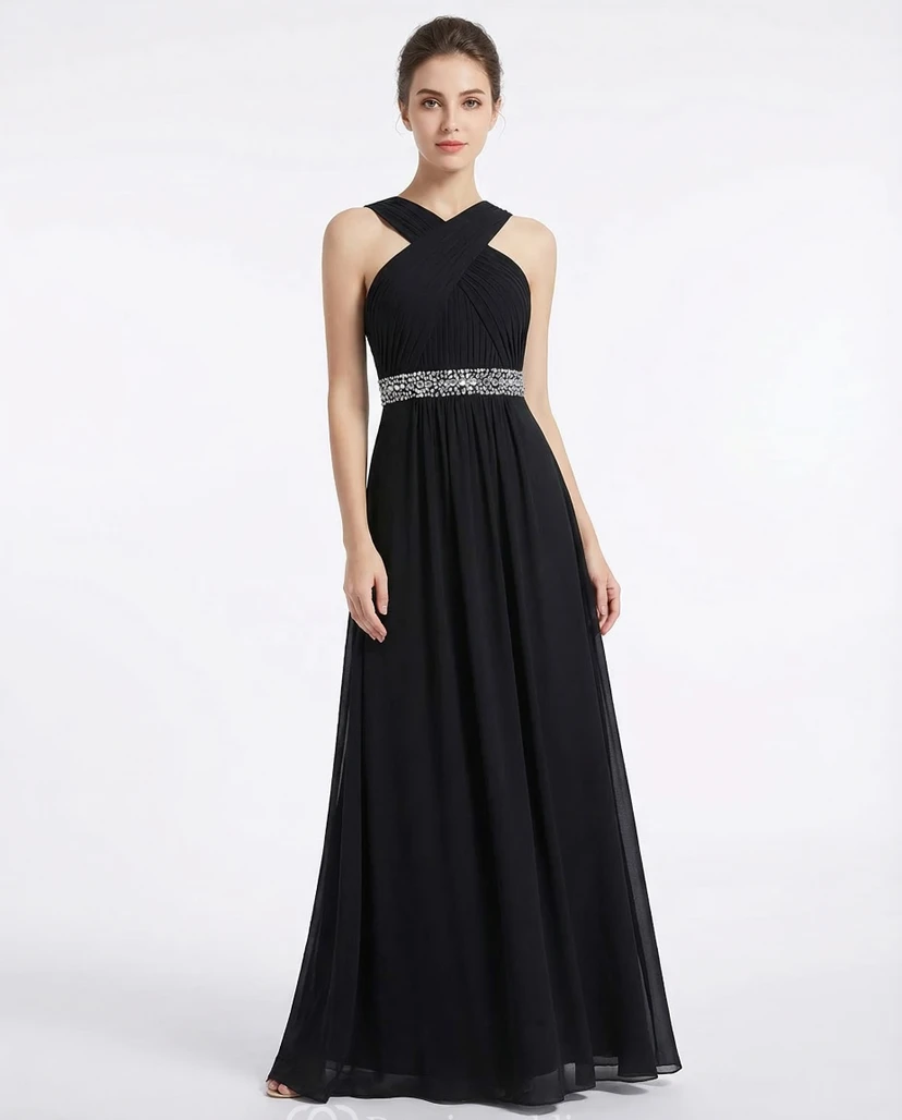 Chiffon-Partykleid mit Perlenbesatz an der Taille, ärmellos