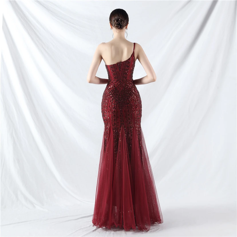 Crafted Beaded Positioning Flower Beads Splicing Mesh Gauze High-End Evening Dress view 56