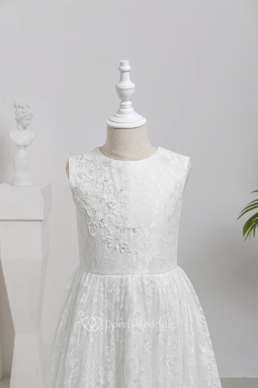 First Communion White Lace Long Layered Flowergirl Dress view 5