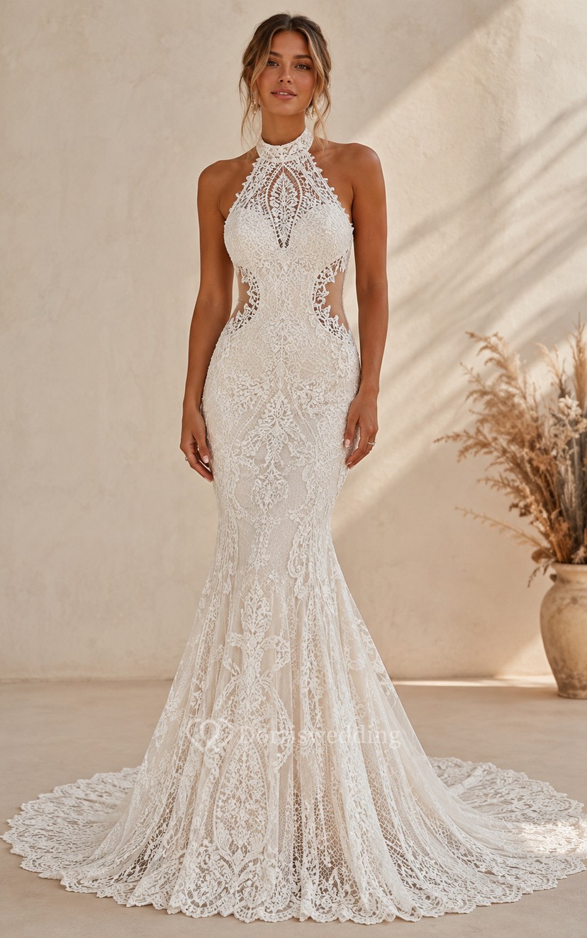 boho halter wedding dress Lace Chiffon AZALEA Size 18W / Champagne Like a gentle caress Garden wedding dress Boho bridal