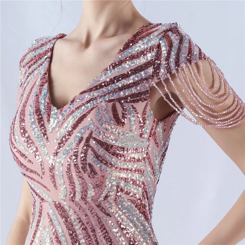 A-Line Big Swing Dress Skirt Encrypted Sequined Craft Beaded Evening Dress view 18