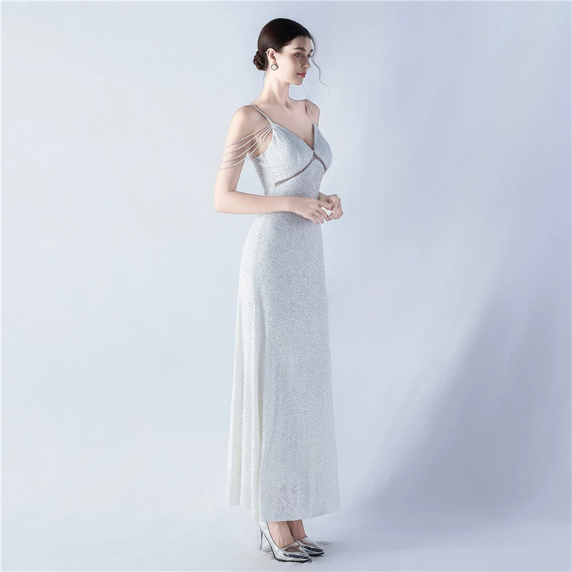 Sling A-Line Large Swing Mesh Sequin Evening Dress view 49