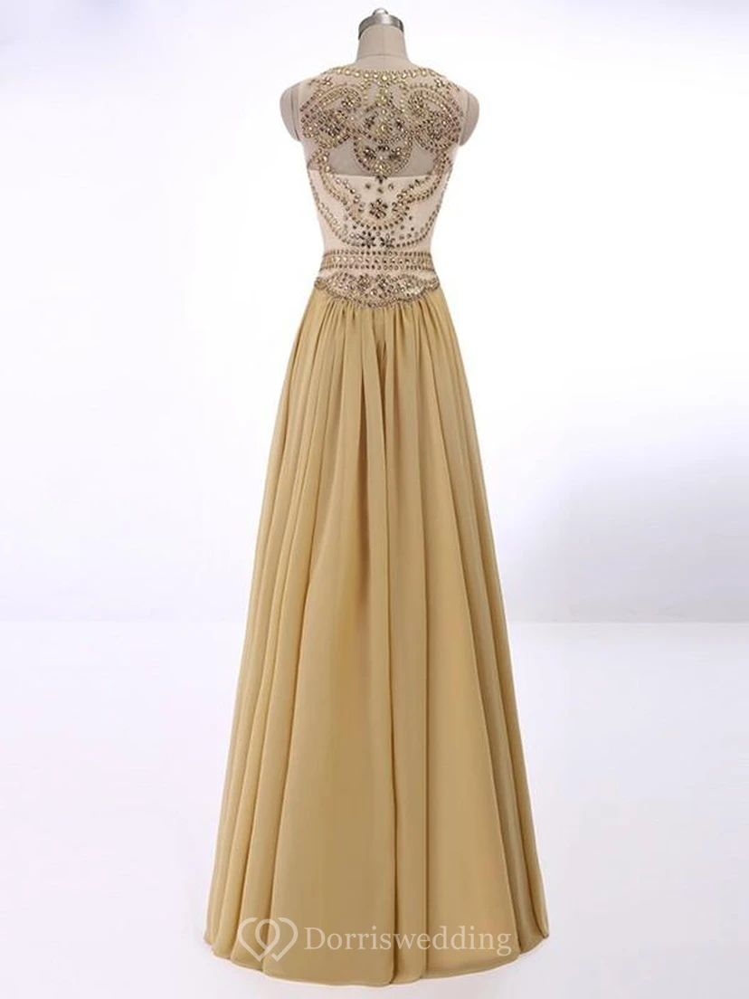A-line Sleeveless Scoop Crystal Chiffon Floor-Length Dresses view 2