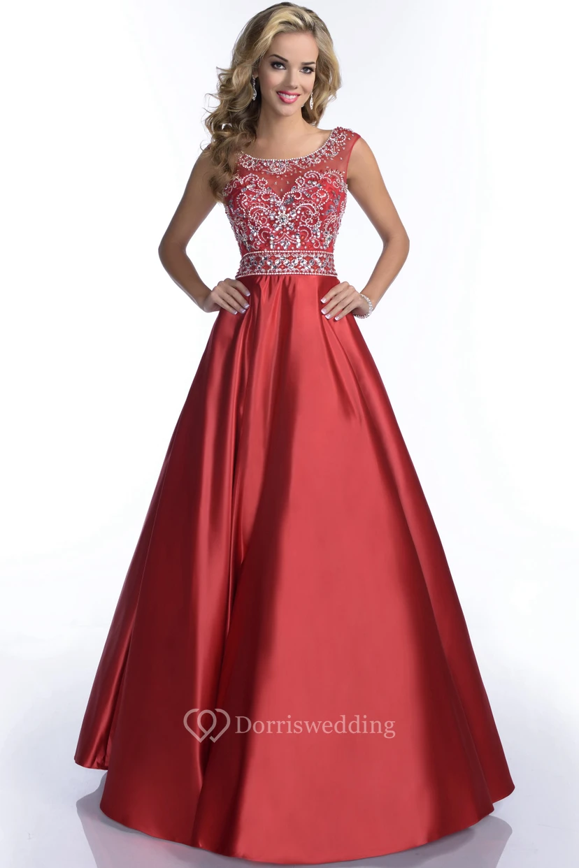 Scoop Neck Satin A-Line Prom Dress With Low-V Back