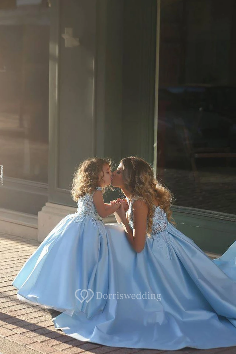 Newest Flowers Straps A-line Mother and Daughter Prom Dress Ball Gown view 4