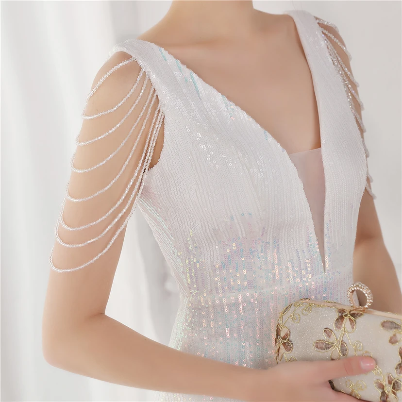 Vestido largo de lentejuelas con cola de pez, ideal para eventos, banquetes, eventos de celebridades y eventos de moda. Vestido de noche con etiqueta para modelos de automóviles. view 27