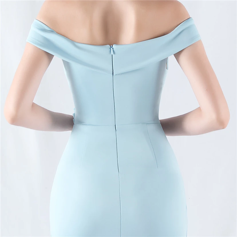 Robe de soirée classique asymétrique en satin à queue de poisson view 47