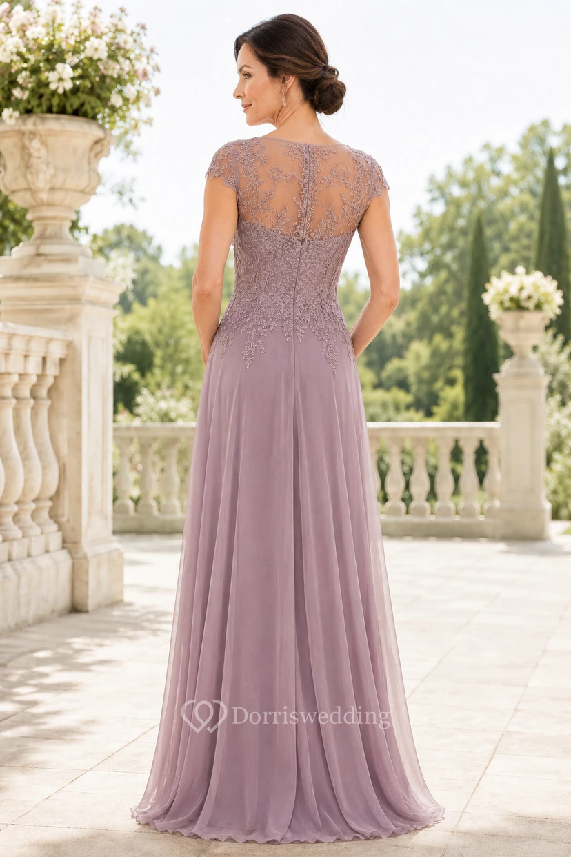 Mauve Lace Bodice Chiffon A-Line Mother Dress view 2