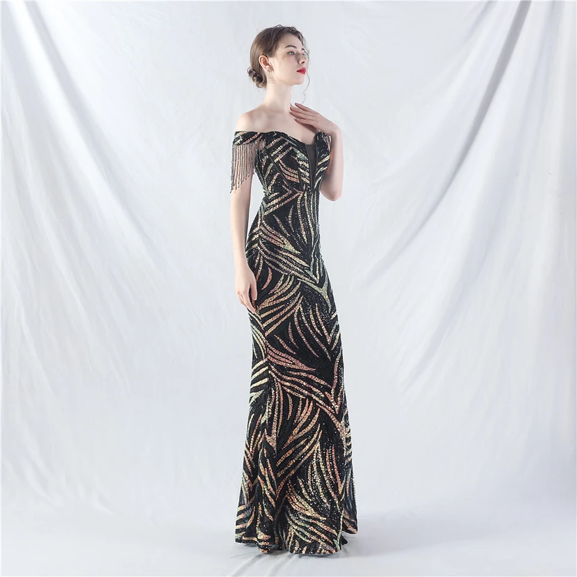 Palace Herringbone Waist Strap Heavy-Crafted Beaded High-End Evening Dress view 13