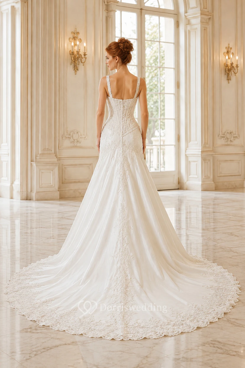 Brautkleid aus Spitze und Tüll im Meerjungfrauenstil, trägerlos, mit Herzausschnitt und Schleppe view 2