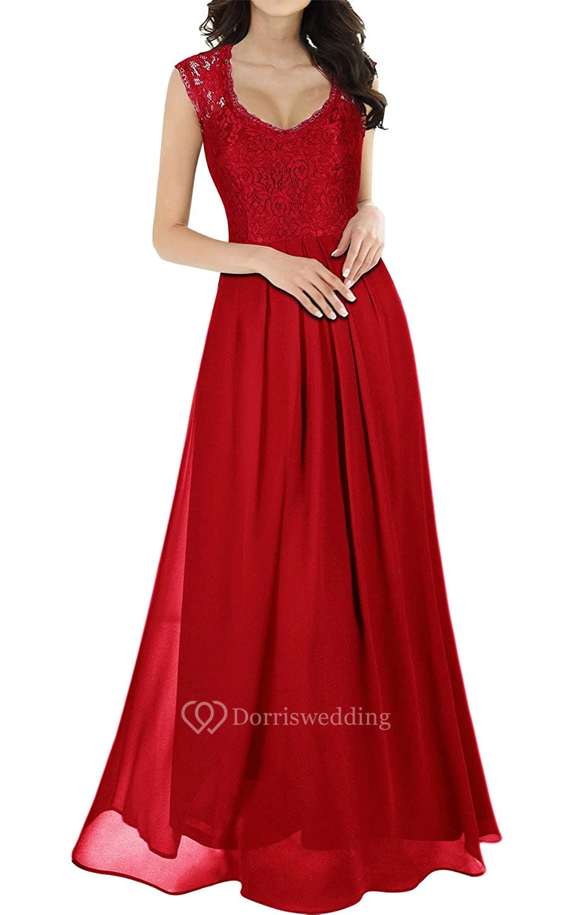 Casual Lace Chiffon Scalloped Sleeveless A Line Guest Dress With Ruffles view 10