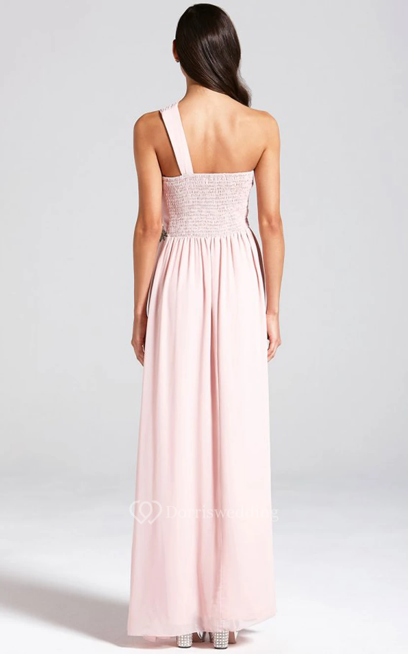 Long Chiffon One-Shoulder A-Line Chic Dress With Sash view 4
