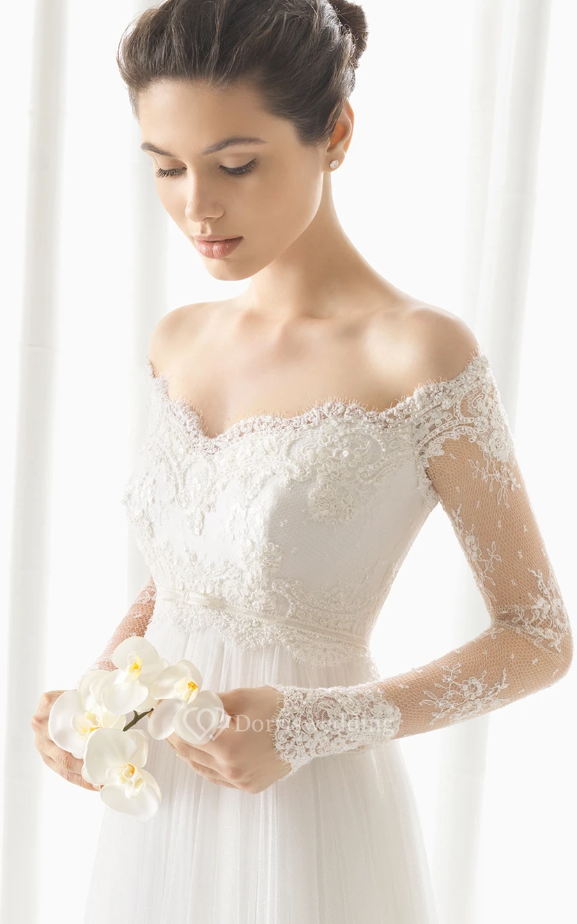 Off Designed Dress With Long Illusion Sleeves view 2