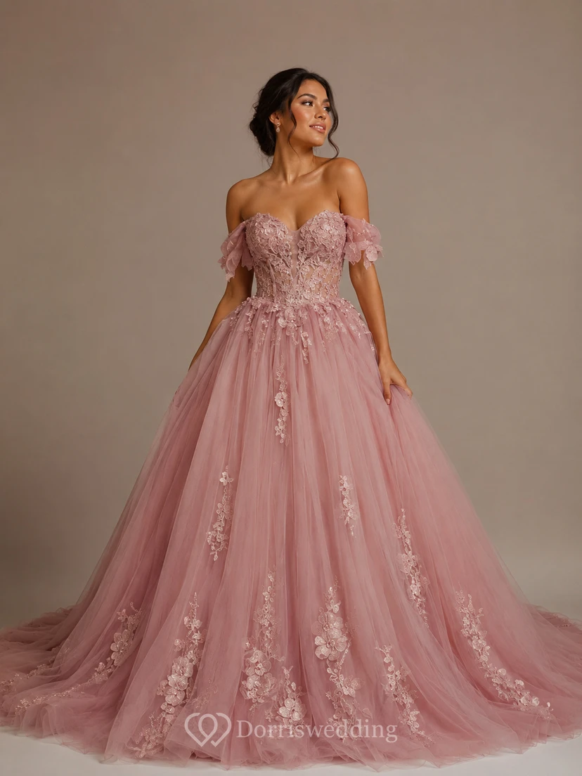 Sweetheart Ball Gown Tulle A-line Applique Exquisite Prom Dress view 7